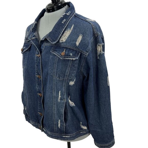 Jack & Avery Womens 3XL Outerwear Destroyed Distressed Denim Ripped Jean Jacket - Picture 9 of 16